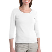 Ladies Modern Stretch Cotton 3/4 Sleeve Scoop Neck Shirt