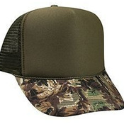CAMOUFLAGE COTTON TWILL VISOR POLYESTER FOAM FRONT FIVE PANEL HIGH CROWN MESH BACK TRUCKER HAT