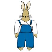 johnny automatic bunny in overalls front view
