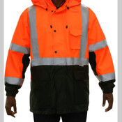 Safety Jacket: Hi-Vis Parka Coat: Breathable Waterproof Hooded: 2-Tone