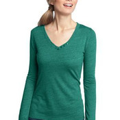 ™ Ladies Textured Long Sleeve V Neck with Button Detail