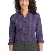 Ladies Vertical Stripe 3/4 Sleeve Easy Care Shirt