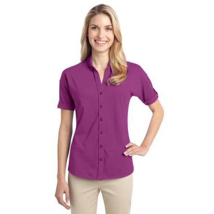 Ladies Stretch Pique Button Front Shirt Thumbnail