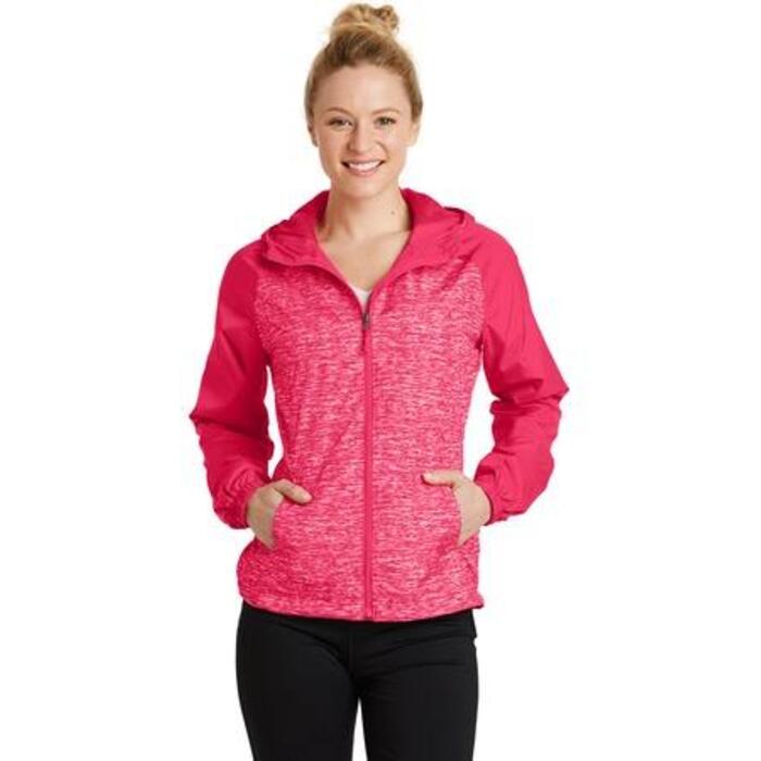 Ladies Heather Colorblock Raglan Hooded Wind Jacket Thumbnail