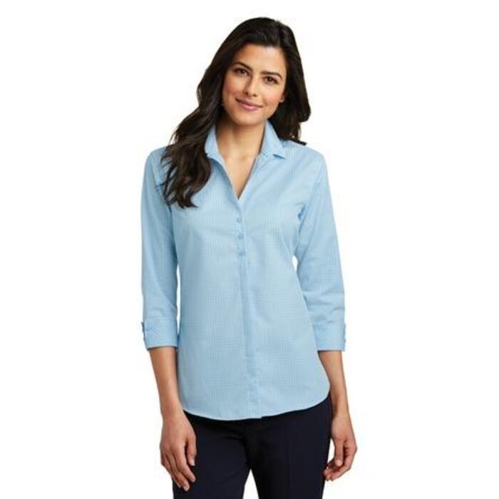 Ladies 3/4 Sleeve Micro Tattersall Easy Care Shirt Thumbnail