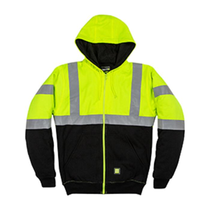 Men's Hi-Vis Class 3 Color Block Full-Zip Hooded Sweatshirt Thumbnail