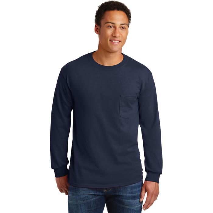 Cotton Long Sleeve T w-Pkt Safety 50/50 Thumbnail