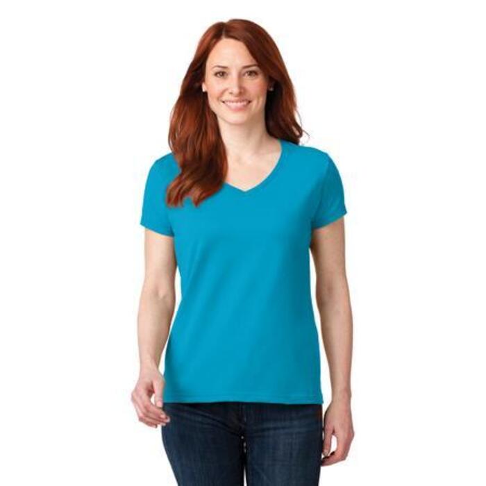 Ladies 100% Ring Spun Cotton V Neck T Shirt Thumbnail