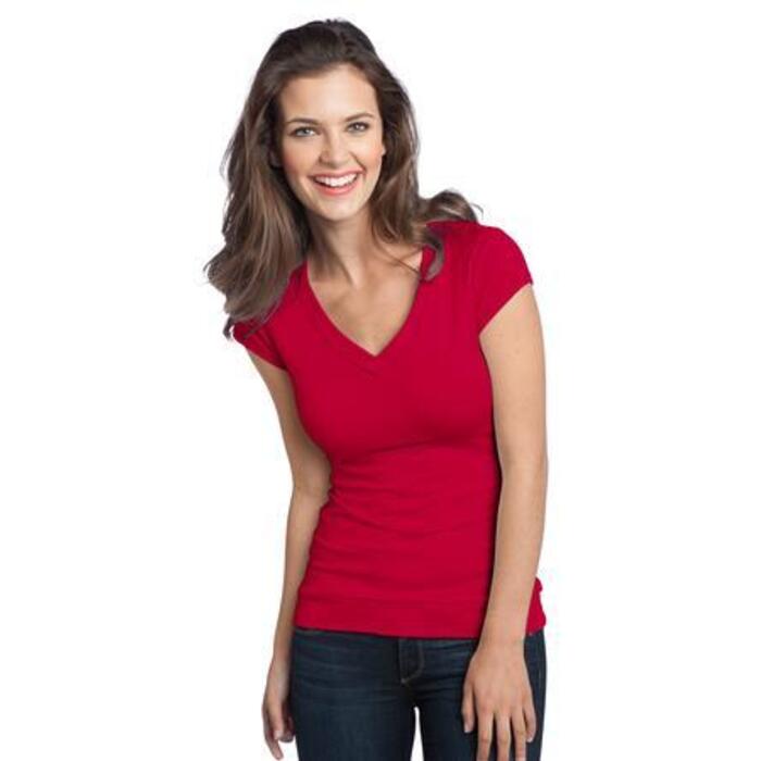 Juniors Cotton/Spandex Banded V Neck Tee Thumbnail