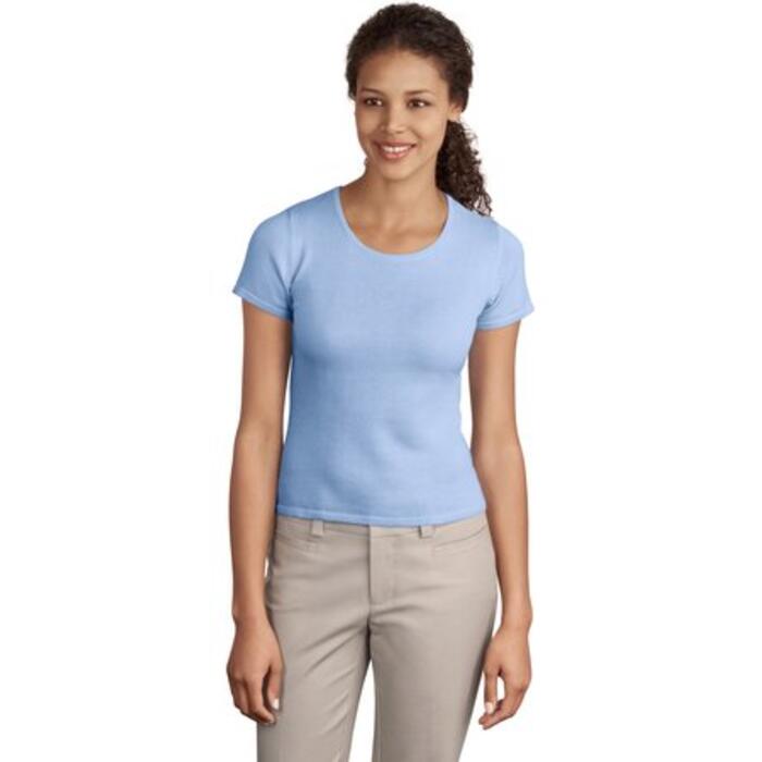 Ladies Fine Gauge Short Sleeve Scoop Neck Sweater Thumbnail