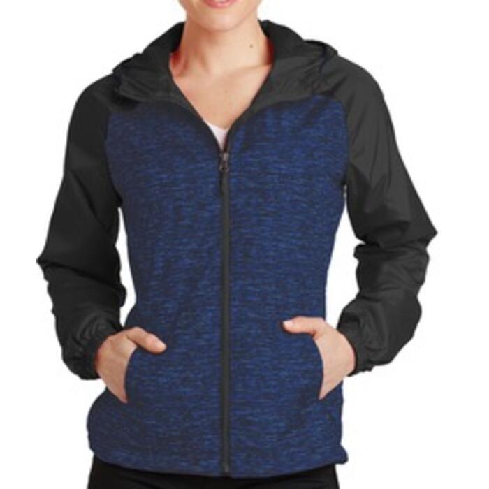Sport-Tek® Ladies Heather Colorblock Raglan Hooded Wind Jacket Thumbnail