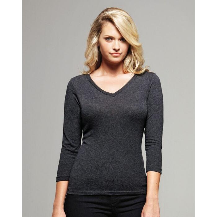 Missy 3/4 Sleeve Jersey V-Neck T-Shirt Thumbnail