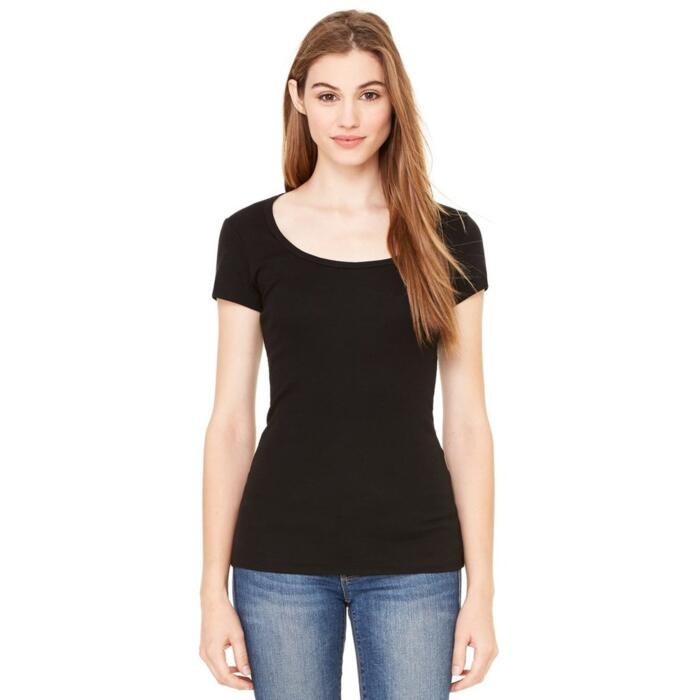 Ladies' Sheer Mini Rib Scoopneck T-Shirt Thumbnail
