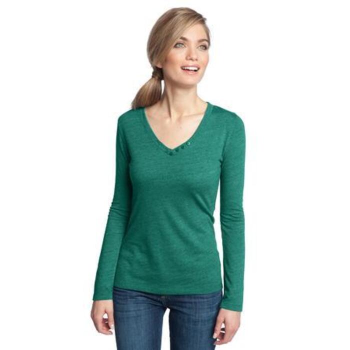 ™ Ladies Textured Long Sleeve V Neck with Button Detail Thumbnail