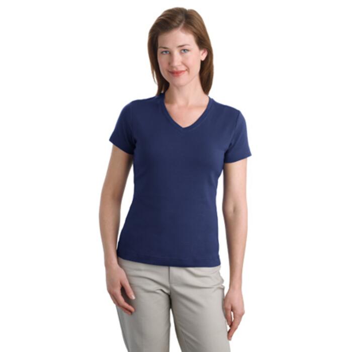 Ladies Modern Stretch Cotton V Neck Shirt Thumbnail