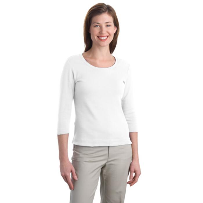 Ladies Modern Stretch Cotton 3/4 Sleeve Scoop Neck Shirt Thumbnail