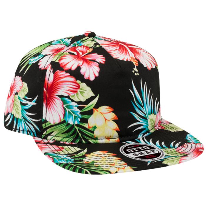 HAWAIIAN PATTERN COTTON TWILL SQUARE FLAT VISOR FIVE PANEL PRO STYLE SNAPBACK HAT Thumbnail