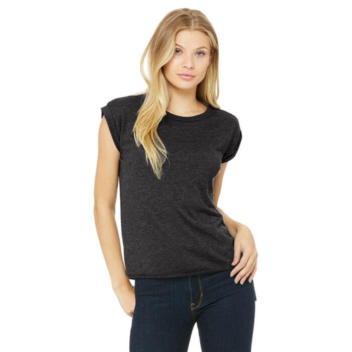 Ladies' Flowy Muscle T-Shirt with Rolled Cuff Thumbnail